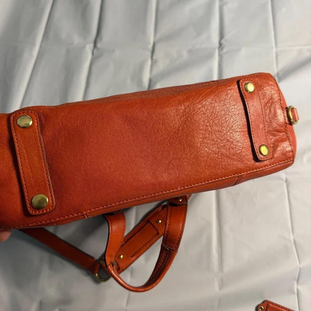 Coach Womens Kristin Sage Satchel Bag F19247 Orange Pebbled Leather Large Boho
